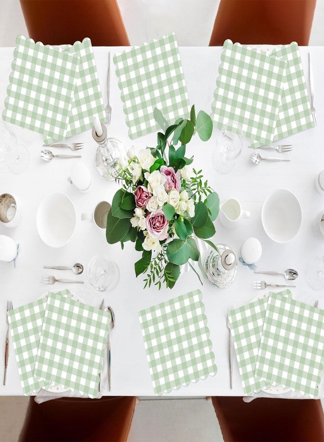 ojustbeok 50Pcs Sage Green Plaid Napkins Green White Paper Napkin Checkered Party Supplies Scalloped Disposable 5 x 5inches Dinner Guest Napkins for Baby Shower Birthday Barbecue Wedding Spring Party Favor - Image 5